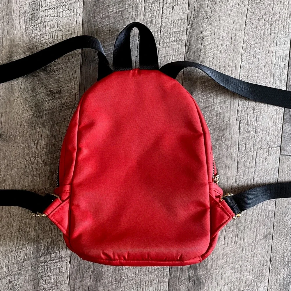 Steve Madden Red Nylon Mini Backpack Logo Webbing Straps Gold Hardware